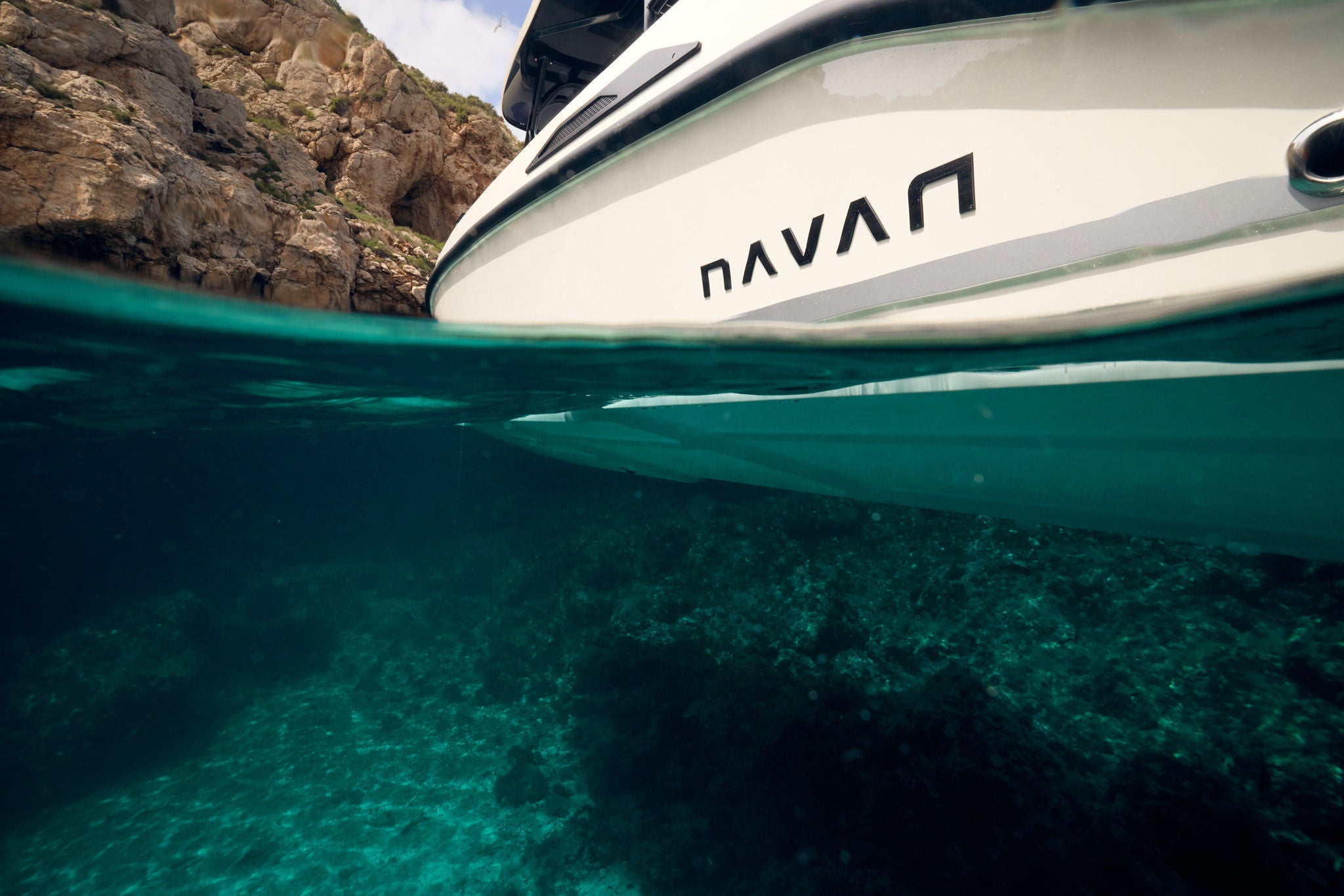 NAVAN Logo on side of boat