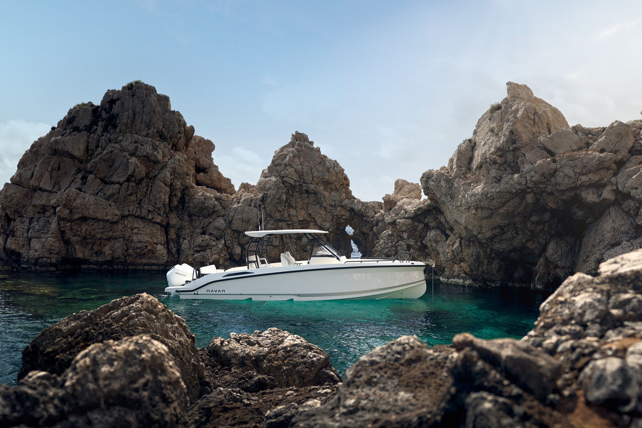 Exterior of the Navan T30 in a cove