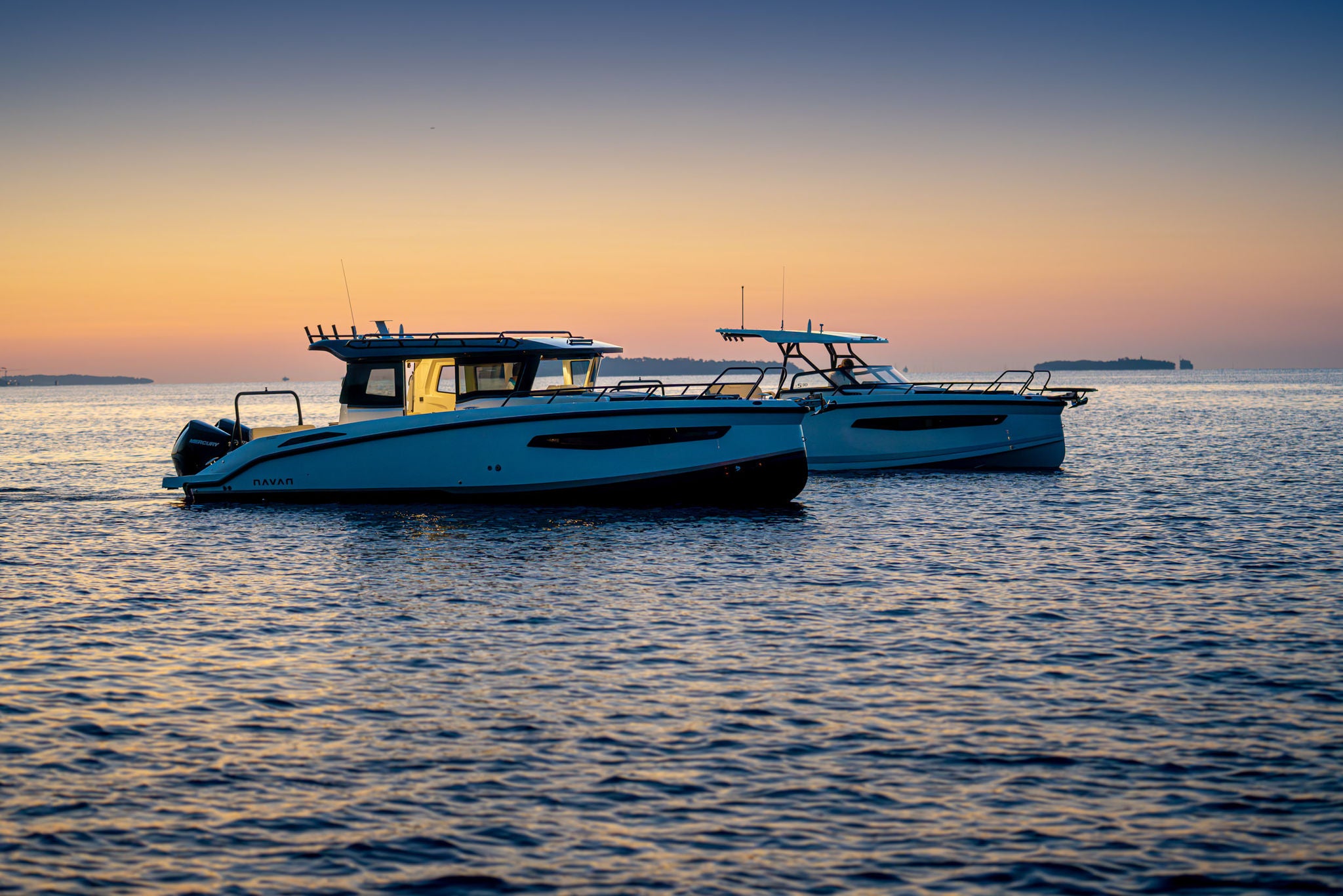 The NAVAN C30 on the water at dusk