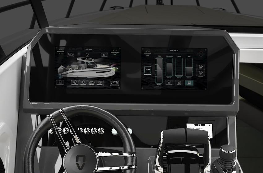 Eingelassenes gläsernes Armaturenbrett mit Simrad GPS/Kartenplotter Dual 9" NSX